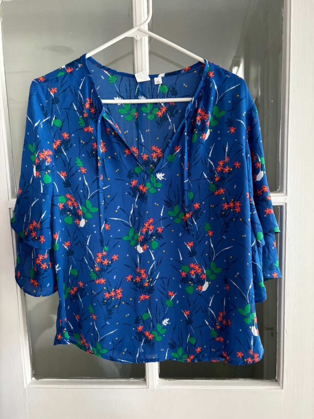 Gap Floral Print 3/4 Sleeve, Ruffle Sleeve Blouse, Size S